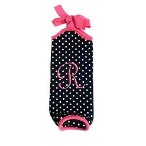 Neoprene Wine Holder Black/White Polka Dot with Pink Accents and Embroidered "R"